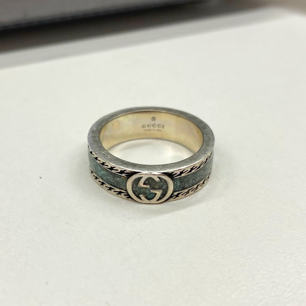 Gucci Men's Interlocking G Turquoise Enamel Ring Men Size 7